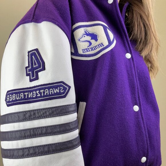 Vintage Purple and White Huskies “HPSS” #4 Varsity Jacket - Picture 4 of 8